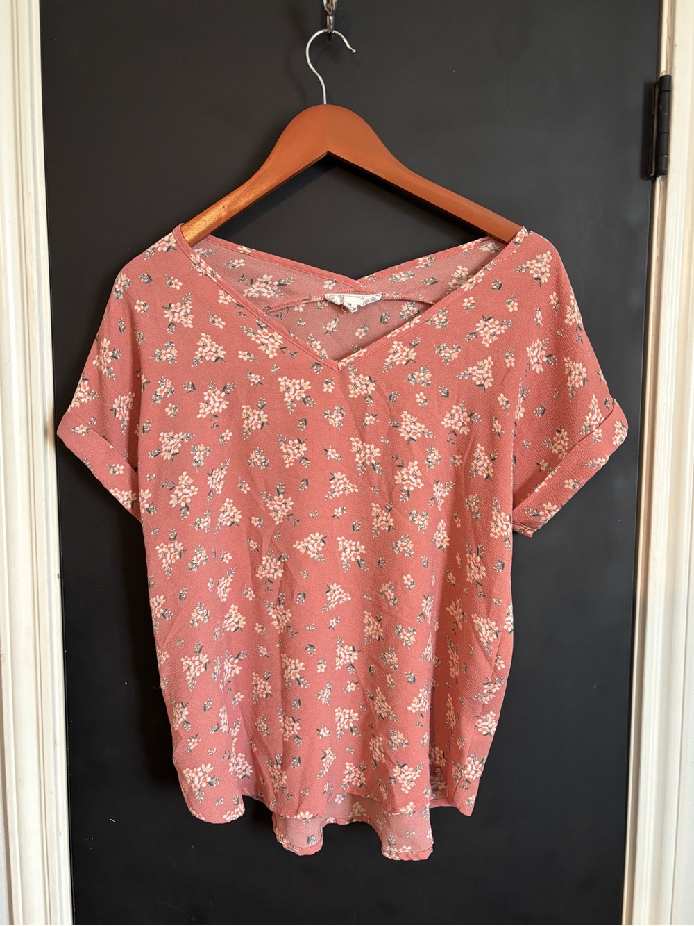 Pink Rose Dusty Rose Floral V-Neck Short Sleeve Blouse